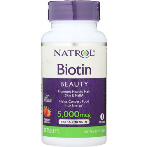 Biotin Strawberry Flavor 5000 mcg, 90 Tablets
